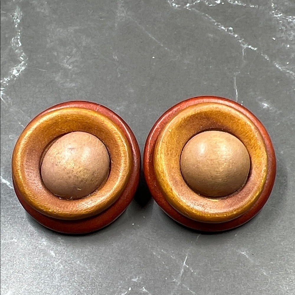Vintage Natural Wood Button-Style Earrings